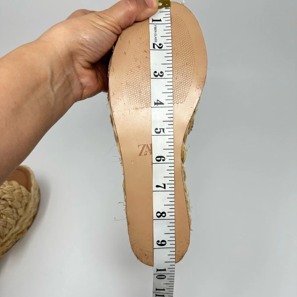 Zara Natural Raffia Platform Wedge Sandals Women's 37 - Picture 10 of 14